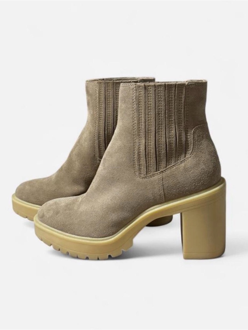Dolce Vita Taupe Suede Block Heel Chelsea Booties